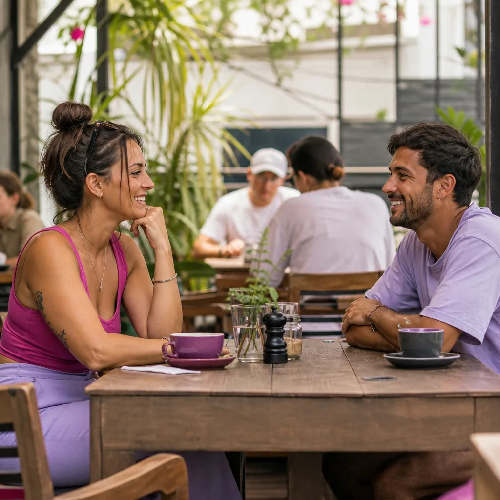 A person checking a local dating profile at a Gold Coast cafe